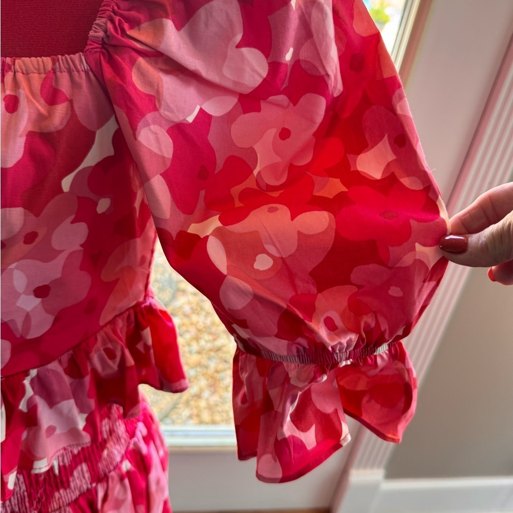 Buddy Love size M ladies Floral Red and Pink Puff Sleeve 2 piece mini skirt&top - Picture 3 of 10